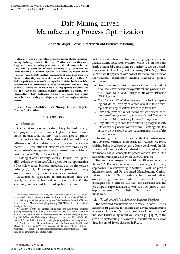 (PDF) Data Mining-driven Manufacturing Process Optimization