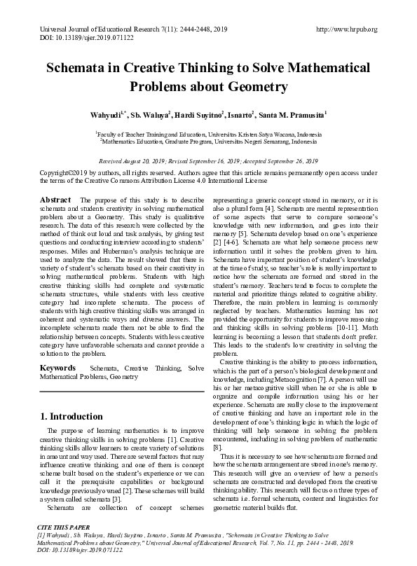 (PDF) Schemata in Creative Thinking to Solve Mathematical Problems ...