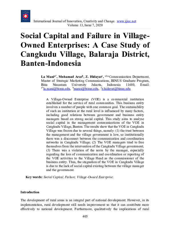 Pdf Social Capital And Failure In Village Owned Enterprises A Case