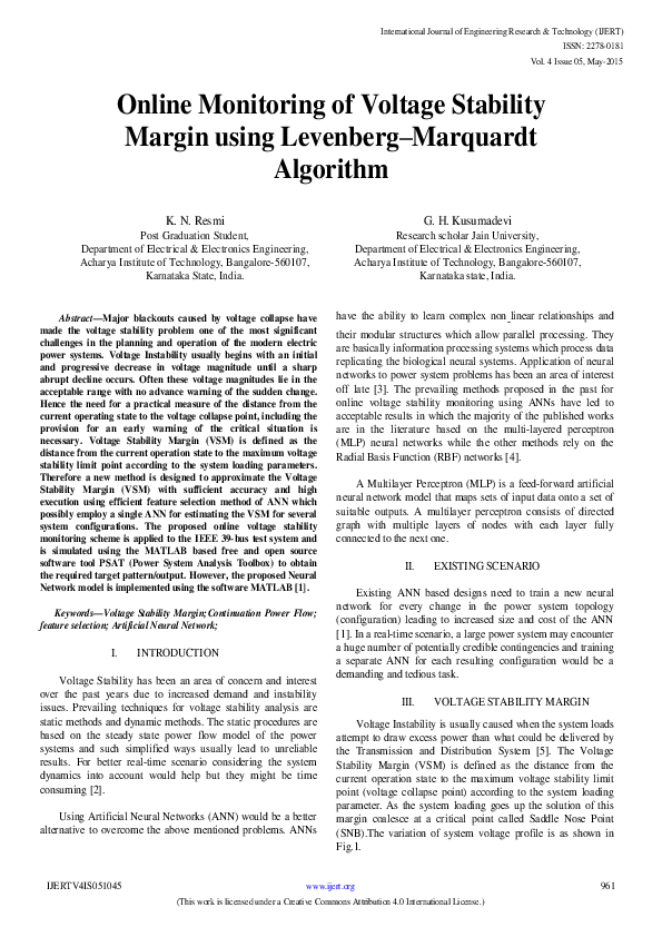 (PDF) IJERT-Online Monitoring of Voltage Stability Margin using ...