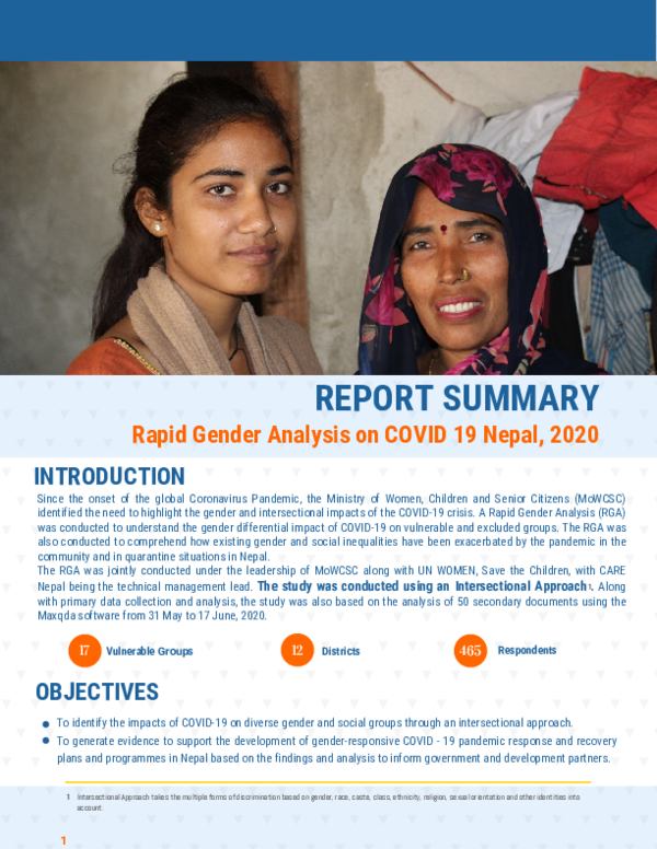 (PDF) Rapid Gender Analysis of impact of COVID-19 on vulnerable ...