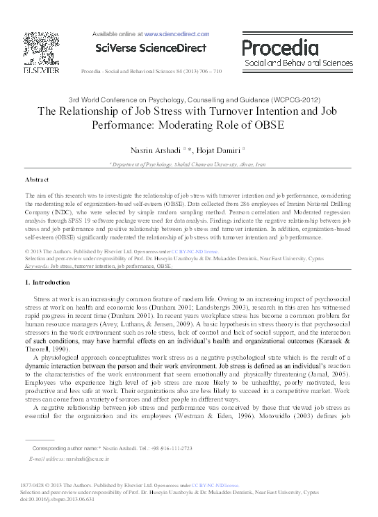 (PDF) The Relationship btween Job Stress and Turnover Inten