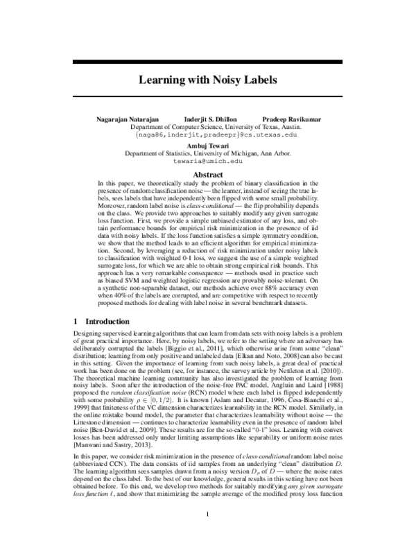 (PDF) Learning with noisy labels
