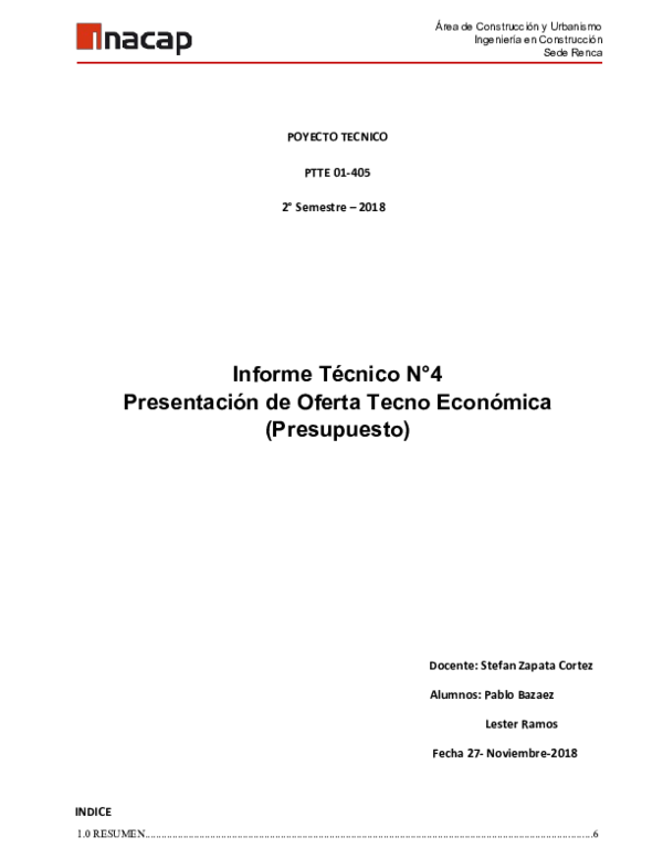 (DOC) Informe N4 presupuesto de obra inacap