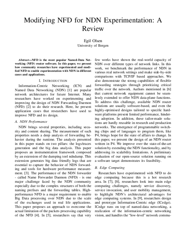(PDF) Modifying NFD for NDN Experimentation: A Review