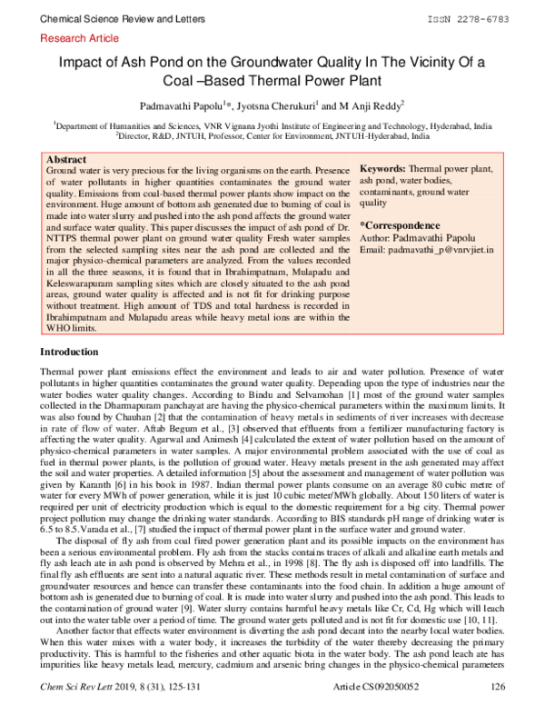 (PDF) Impact of Ash Pond on the Groundwater Quality In The Vicinity Of ...