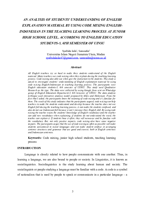 (DOC) Journal: AN ANALYSIS OF STUDENTS' UNDERSTANDING OF ENGLISH ...