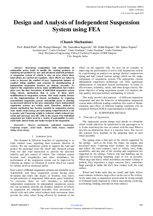 (PDF) IJERTDesign and Analysis of Independent Suspension System using