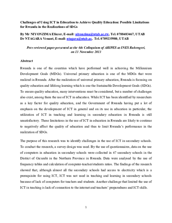 (PDF) Challenges of Using ICT in Education to Achieve Quality Education ...