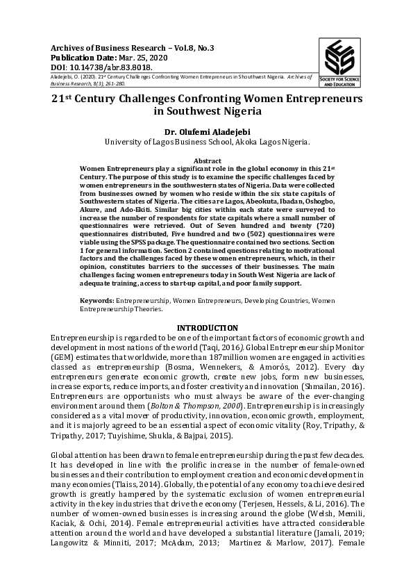 (PDF) 21 st Century Challenges Confronting Women Entrepreneurs in ...