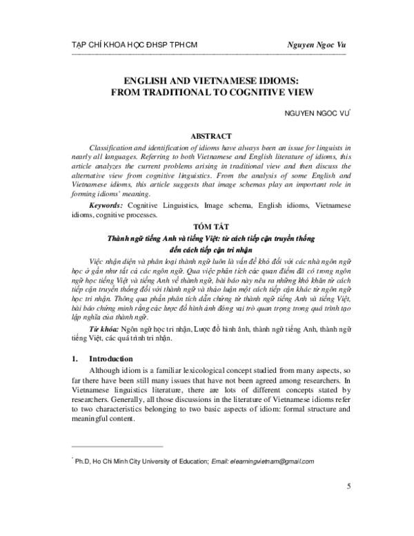 (PDF) English and Vietnamese idioms: From traditional to cognitive view