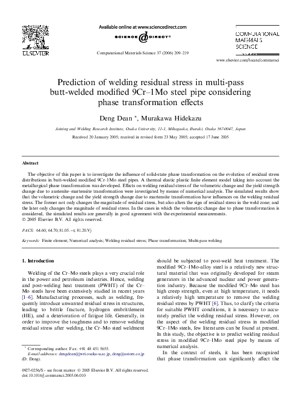 (PDF) Prediction of welding residual stress in multi-pass butt-welded ...