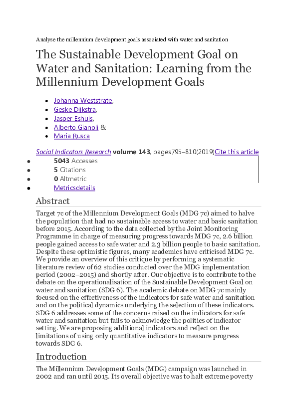 (DOC) Analyse the millennium development goals associated with water ...