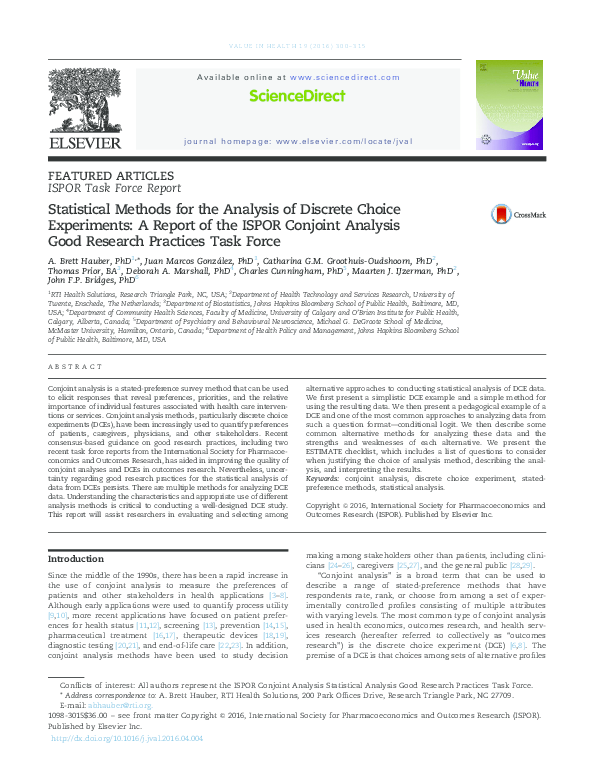 (PDF) Statistical Methods for the Analysis of Discrete Choice ...