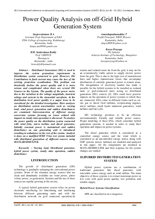 (PDF) Power Quality Analysis on off-Grid Hybrid Generation System