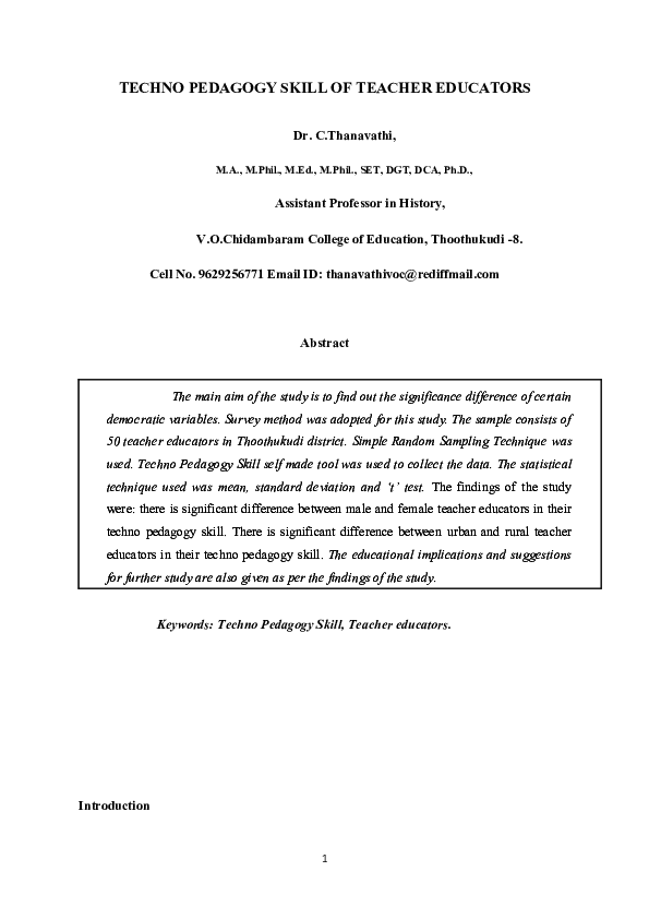 (PDF) TECHNO PEDAGOGY SKILL OF TEACHER EDUCATORS Assistant Professor in ...