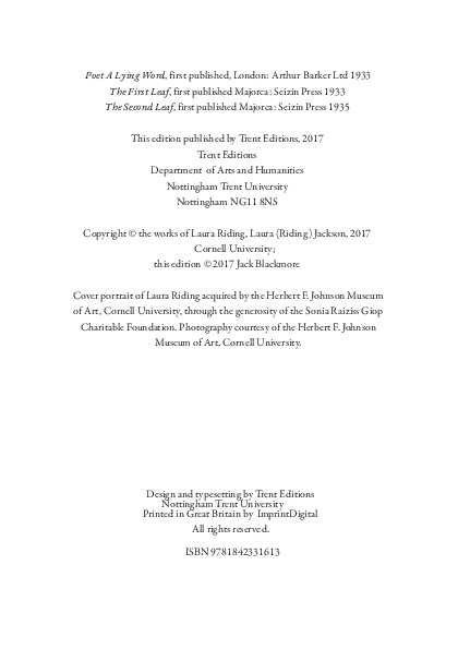 (PDF) POET: A LYING WORD by Laura Riding