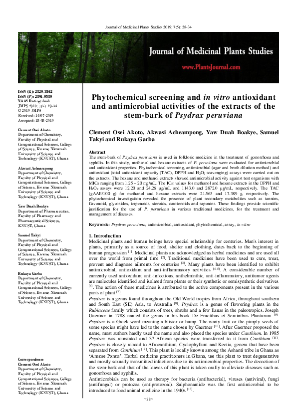 (PDF) Phytochemical screening and in vitro antioxidant and ...