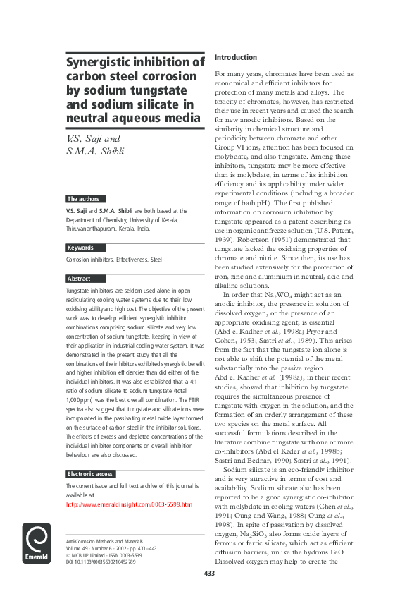 (PDF) Synergistic inhibition of mild steel corrosion with sodium ...