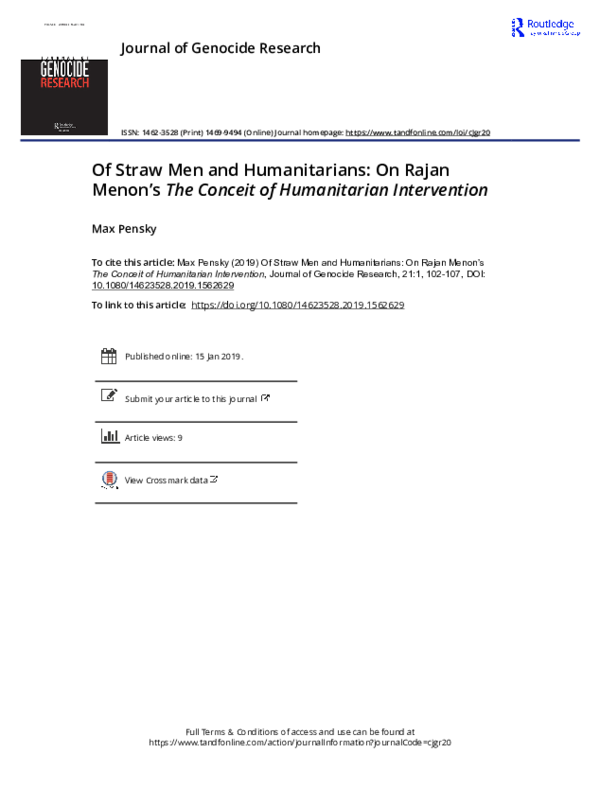 (PDF) Of Straw Men and Humanitarians: On Rajan Menon's The Conceit of ...