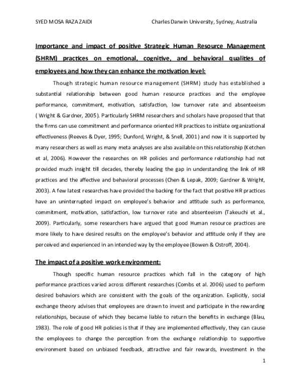 (DOC) Impact of positive Strategic Human Resource Management (SHRM ...