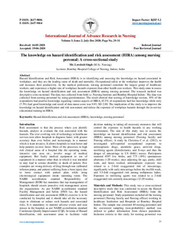 (PDF) The knowledge on hazard identification and risk assessment (HIRA