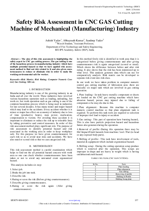 (PDF) IJERTSafety Risk Assessment in CNC GAS Cutting Machine of