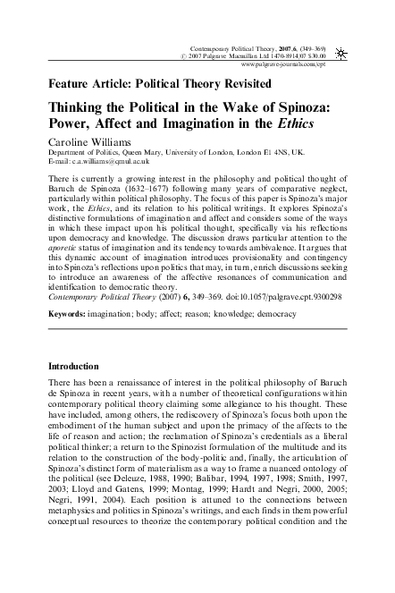 (PDF) Thinking the Political in the Wake of Spinoza: Power, Affect and ...