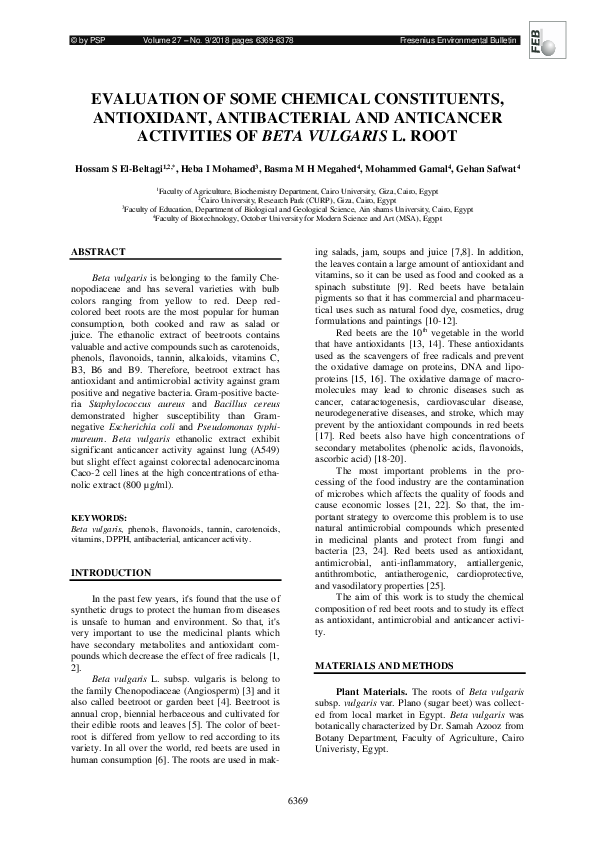(PDF) EVALUATION OF SOME CHEMICAL CONSTITUENTS, ANTIOXIDANT ...