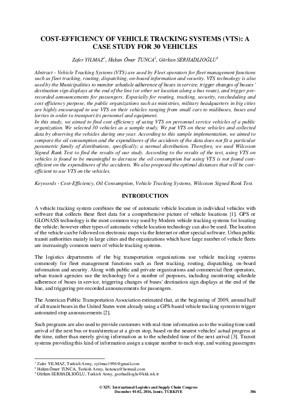 (PDF) COSTEFFICIENCY OF VEHICLE TRACKING SYSTEMS (VTS) A CASE STUDY