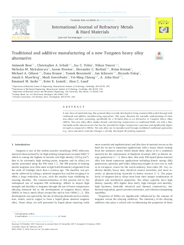 (PDF) Traditional and additive manufacturing of a new Tungsten heavy