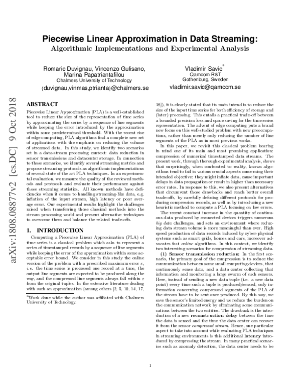 (PDF) Piecewise Linear Approximation in Data Streaming: Algorithmic ...