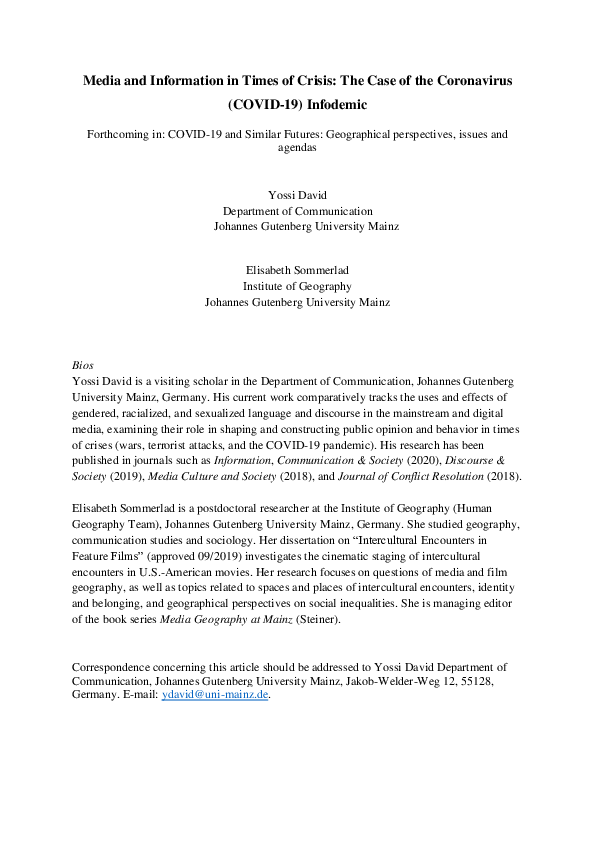 (PDF) Media and Information in Times of Crisis: The Case of the ...
