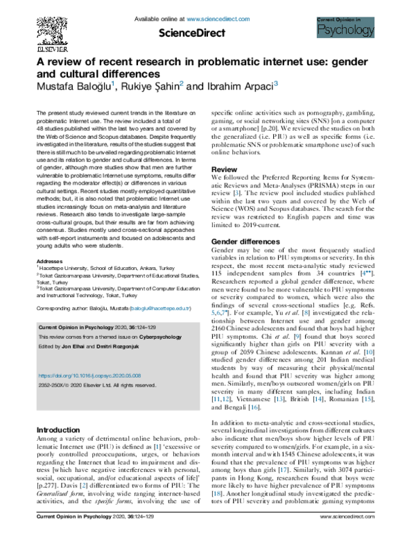 (PDF) A review of recent research in problematic internet use: gender ...