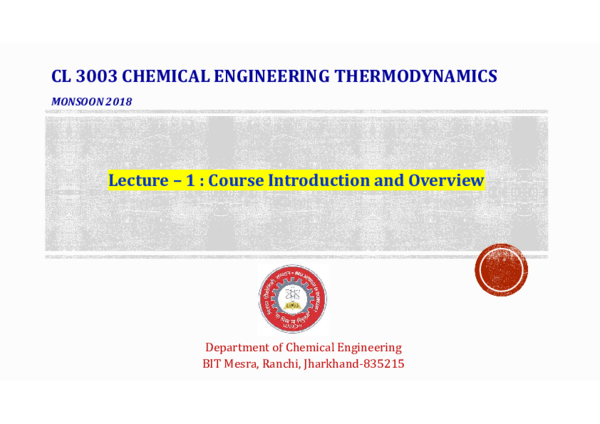 PDF) CL 3003 CHEMICAL ENGINEERING THERMODYNAMICS Lecture -1