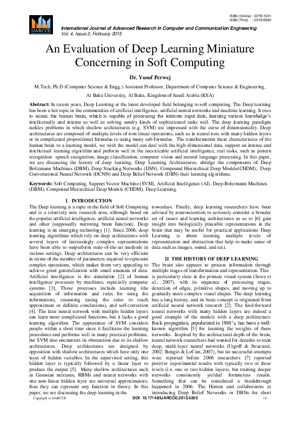 (PDF) An Evaluation of Deep Learning Miniature Concerning in Soft Computing