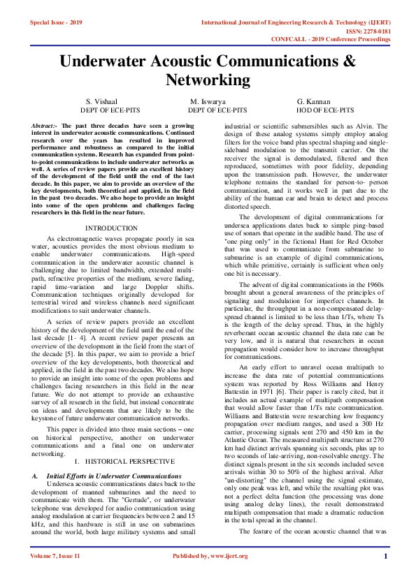 (PDF) IJERTUnderwater Acoustic Communications & Networking IJERT