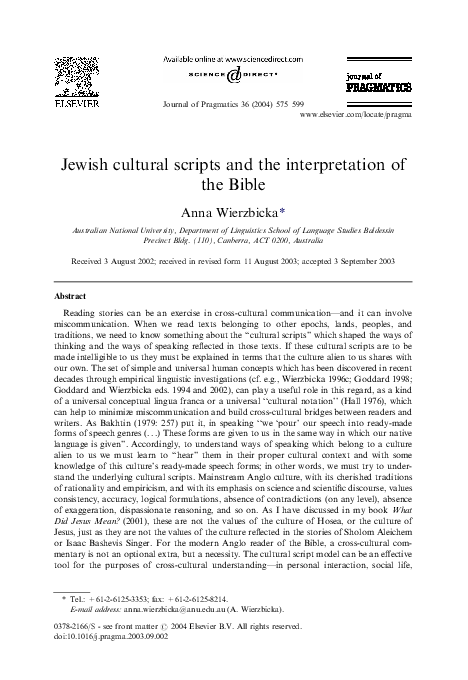 (PDF) Jewish cultural scripts and the interpretation of the Bible