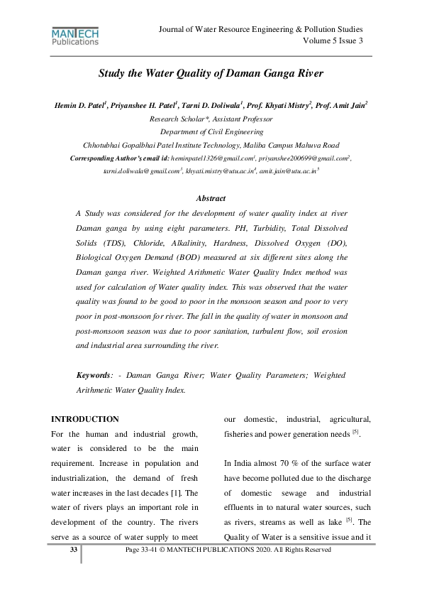 (PDF) Study the Water Quality of Daman Ganga River