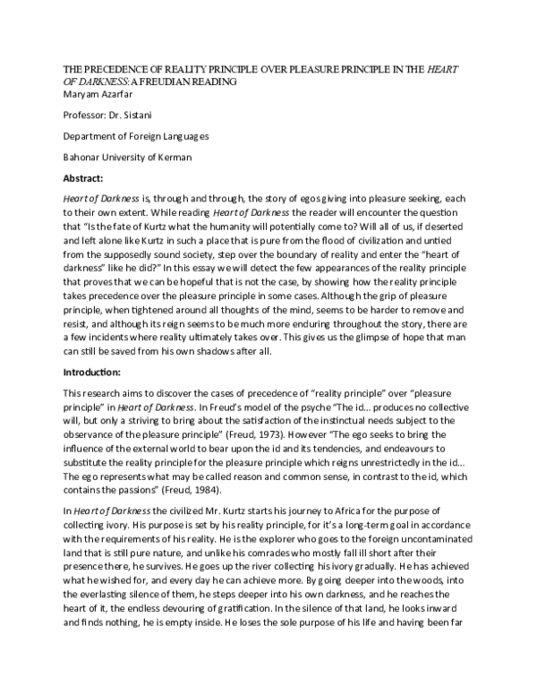 (DOC) THE PRECEDENCE OF REALITY PRINCIPLE OVER PLEASURE PRINCIPLE IN ...