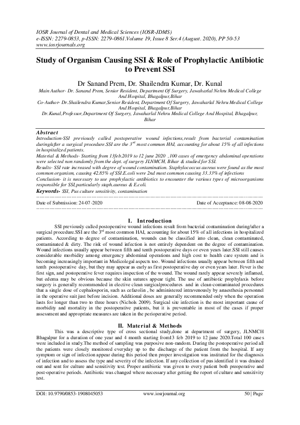 (PDF) Study of Organism Causing SSI & Role of Prophylactic Antibiotic ...