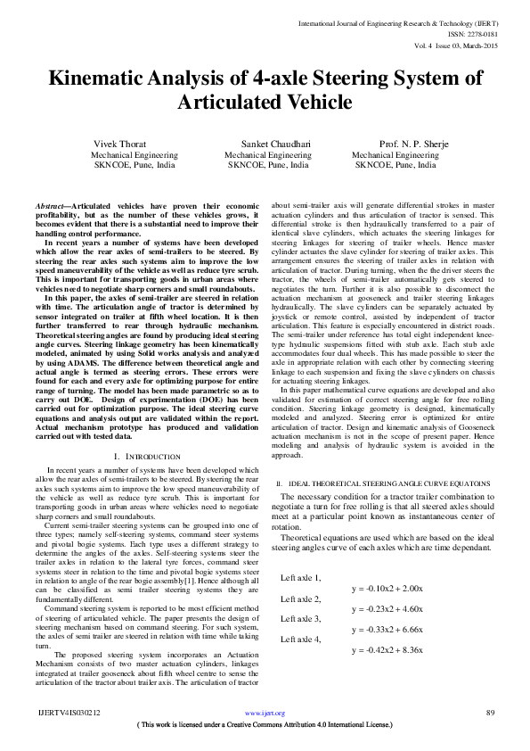 (PDF) IJERTKinematic Analysis of 4axle Steering System of Articulated