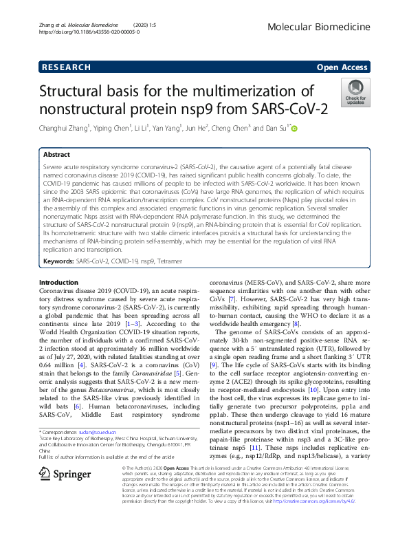 (PDF) Structural basis for the multimerization of nonstructural protein ...