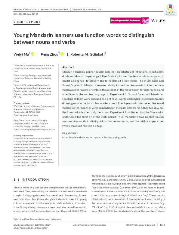 (PDF) Young Mandarin learners use function words to distinguish between ...