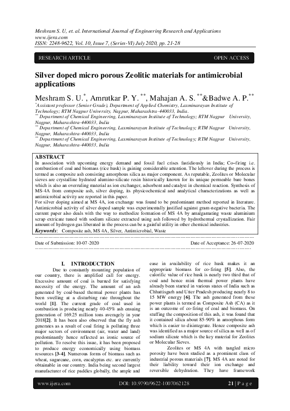 (PDF) Silver doped micro porous Zeolitic materials for antimicrobial ...