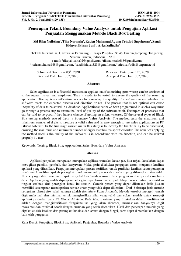 (PDF) Penerapan Teknik Boundary Value Analysis untuk Pengujian Aplikasi
