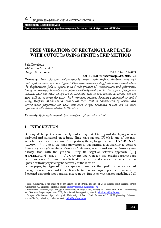 (PDF) Free vibrations of rectangular plates with cutouts using finite ...