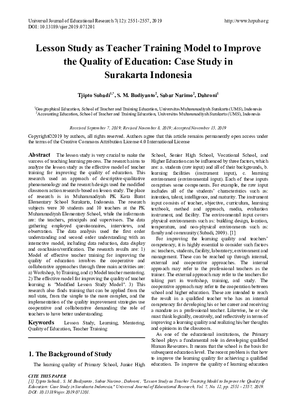 (PDF) Lesson Study as Teacher Training Model to Improve the Quality of ...
