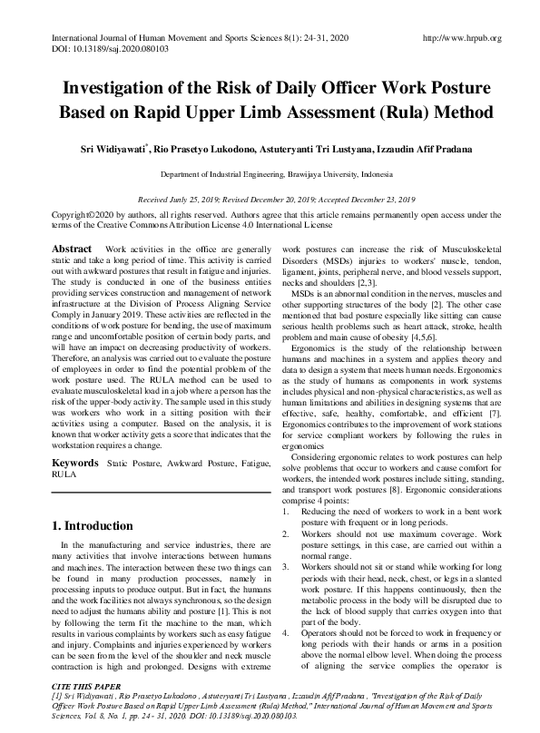 (PDF) Investigation of the Risk of Daily Officer Work Posture Based on ...