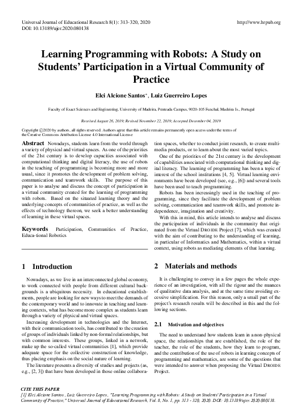 (PDF) Learning Programming with Robots: A Study on Students ...
